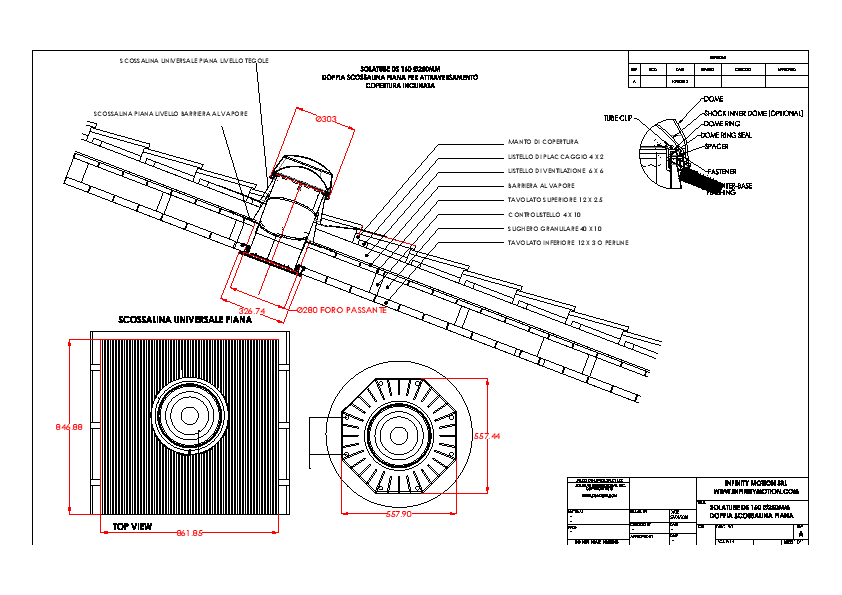 1 Solatube DS 160 Ø 250mm Copertura Inclinata In Tegole O Coppi Doppia Scossalina Piana Per Attraversamento Pacchetto Tetto Inclinato