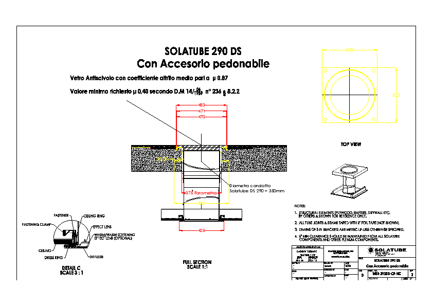 1 Solatube DS 290 Ø 350mm Daylight System Con Accessorio Pedonabile