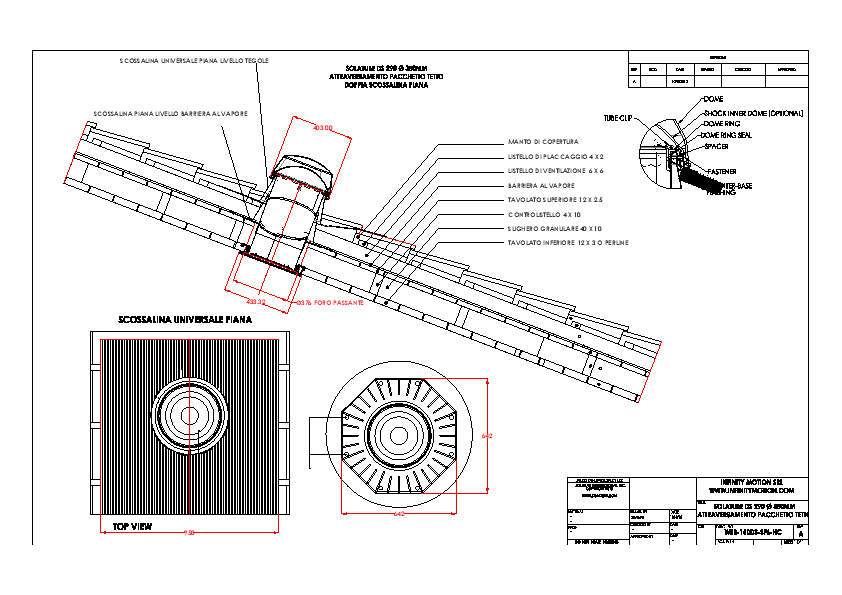 1 Solatube DS 290 Ø 350mm Copertura inclinata in tegole o coppi Doppia Scossalina piana per attraversamento pacchetto