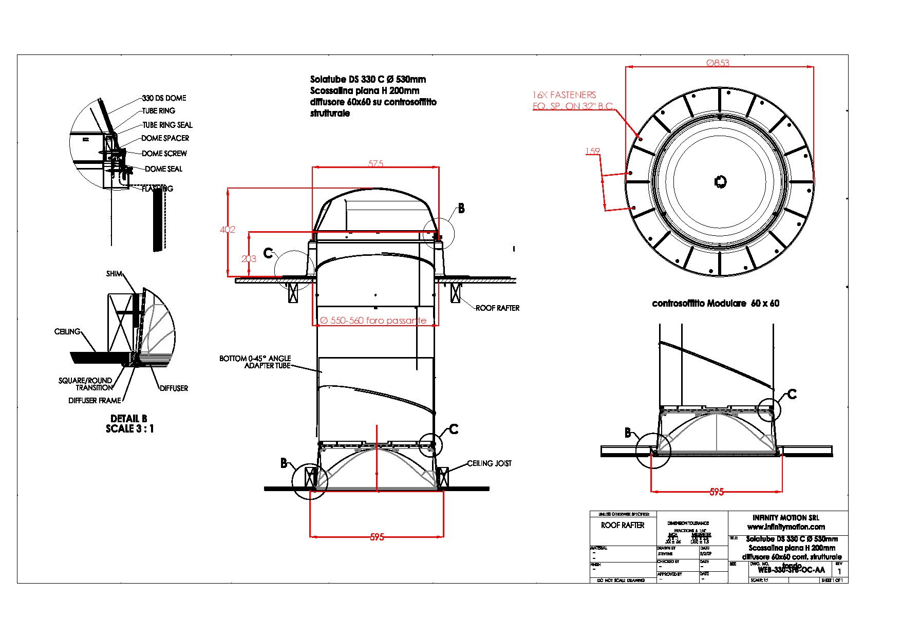1 Solatube DS 330  C Ø 530mm  Copertura piana manto bituminoso scossalina piana h 200mm von controsoffitto strutturale e modulare