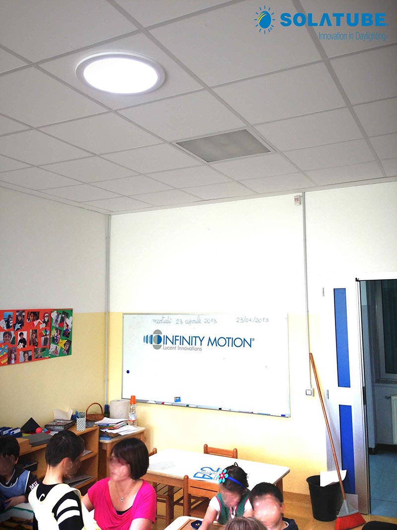 Aula di un asilo illuminata dalla luce naturale con Solatube